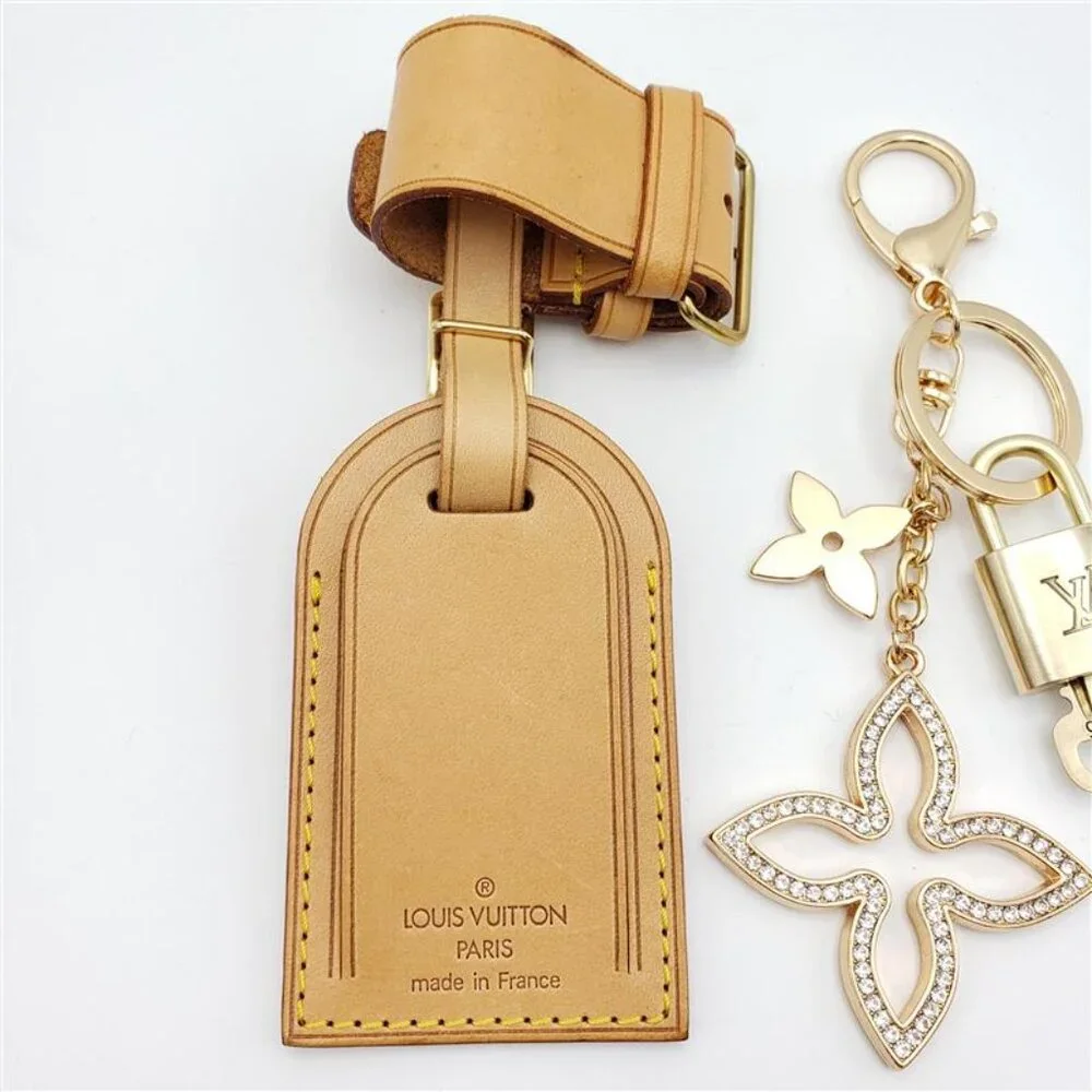 Authentic Louis Vuitton Luggage Nametag and Gold Padlock with Unbranded Keycharm